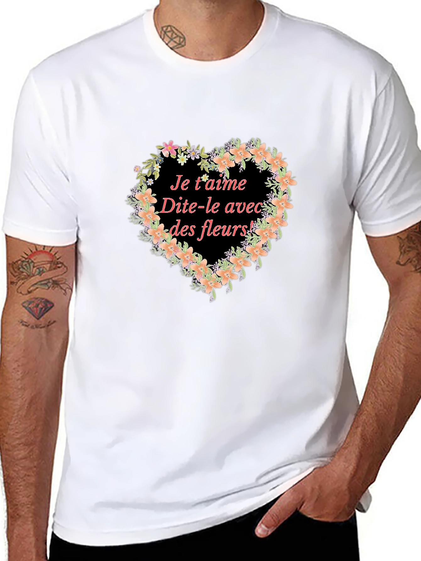 Je taime Tee - Floral Heart Graphic