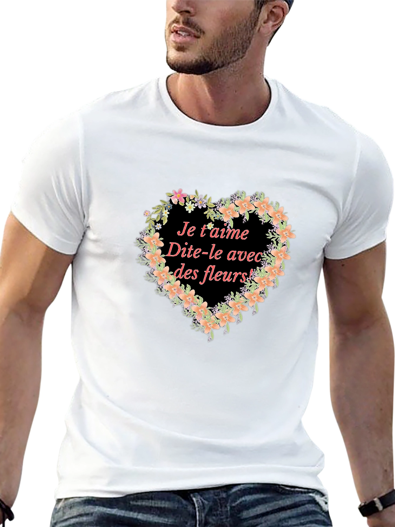Je taime Tee - Floral Heart Graphic