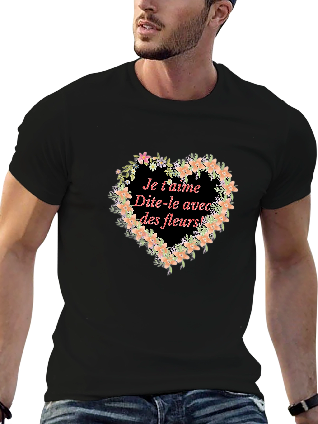 Je taime Tee - Floral Heart Graphic