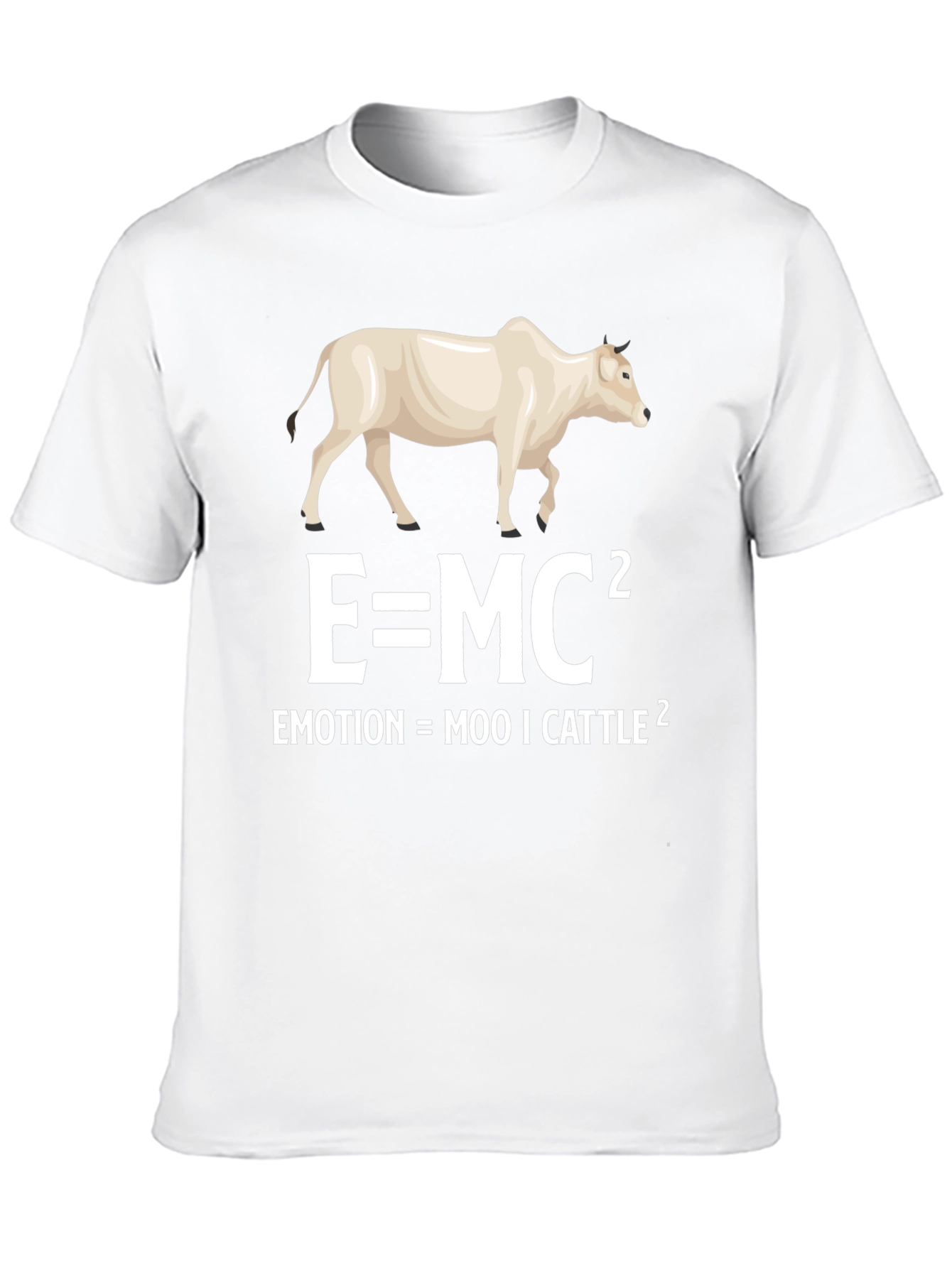 Funny Science Pun T-Shirt: Emotion = Moo ICattle Squared