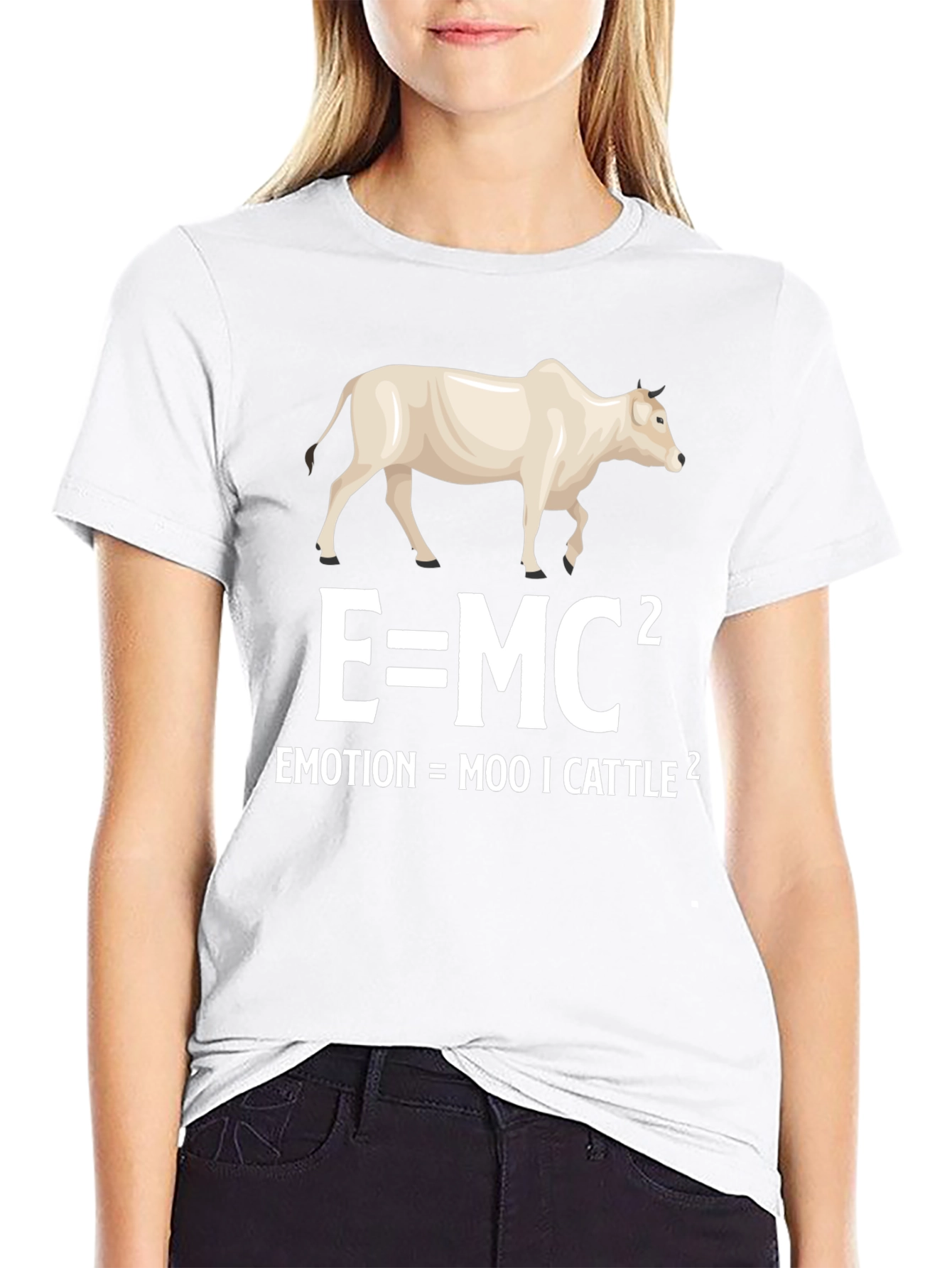 Funny Science Pun T-Shirt: Emotion = Moo ICattle Squared