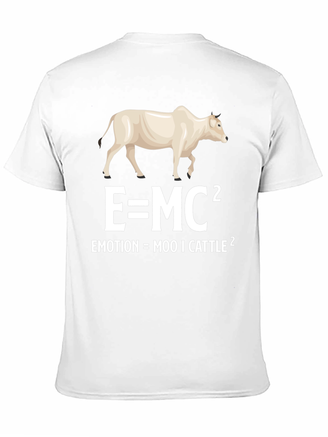 Funny Science Pun T-Shirt: Emotion = Moo ICattle Squared
