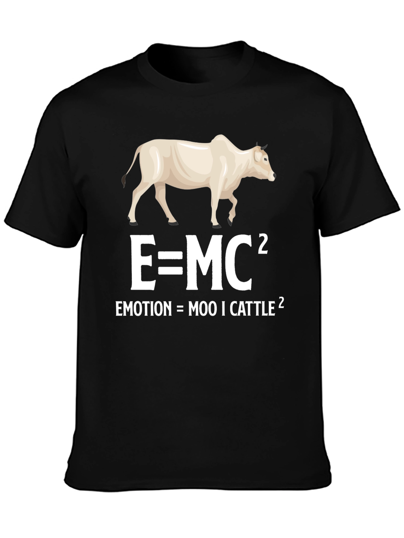 Funny Science Pun T-Shirt: Emotion = Moo ICattle Squared