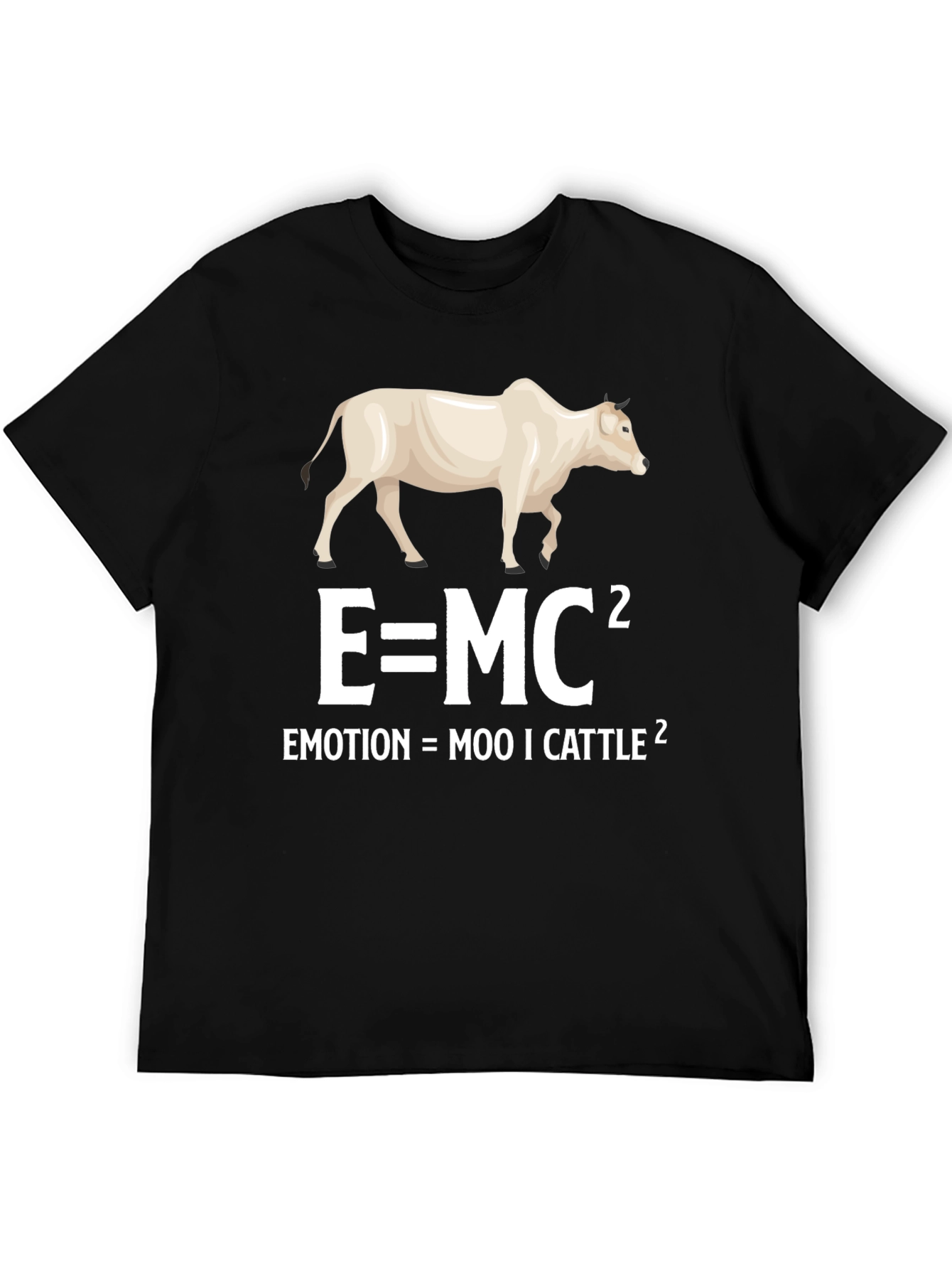 Funny Science Pun T-Shirt: Emotion = Moo ICattle Squared