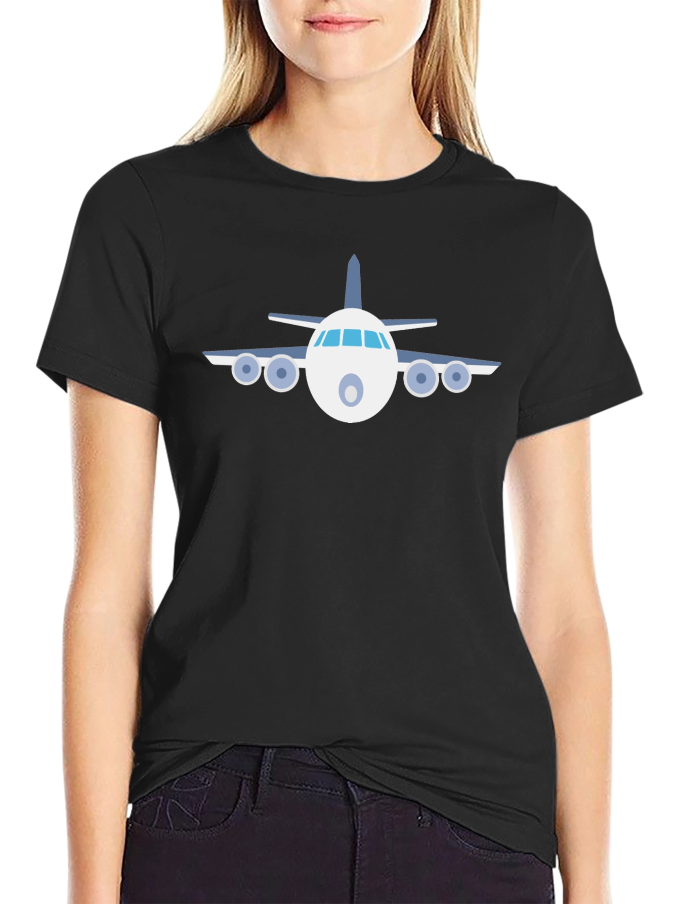 Airplane Graphic Tee - Black Cotton Casual T-Shirt