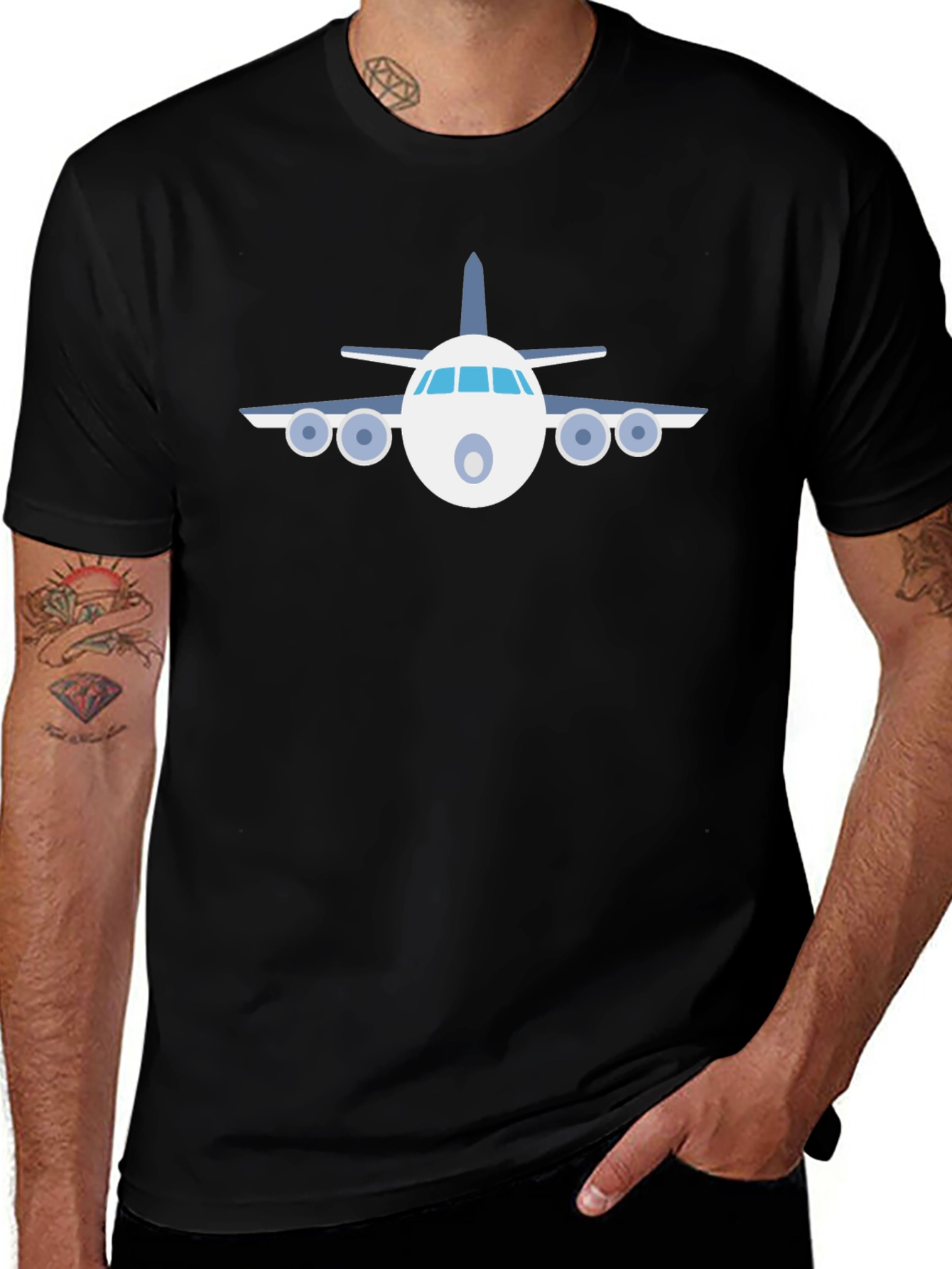 Airplane Graphic Tee - Black Cotton Casual T-Shirt