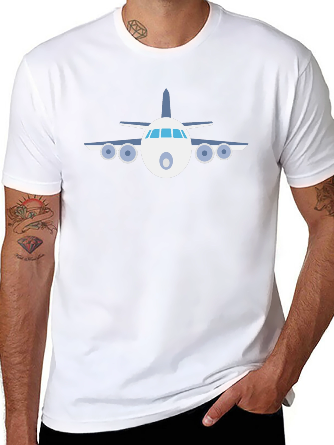 Airplane Graphic Tee - Black Cotton Casual T-Shirt