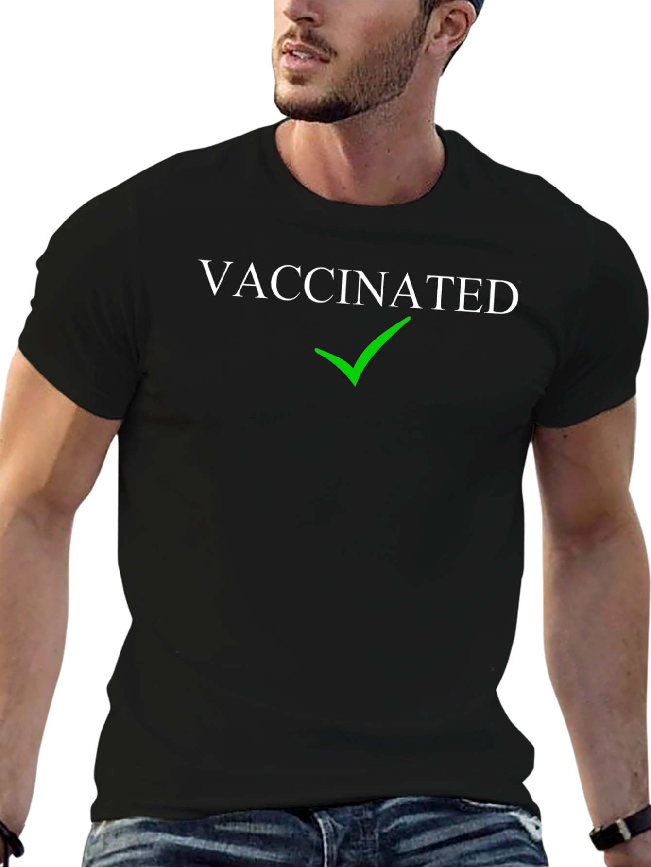 Vaccinated T-Shirt with Green Check Mark