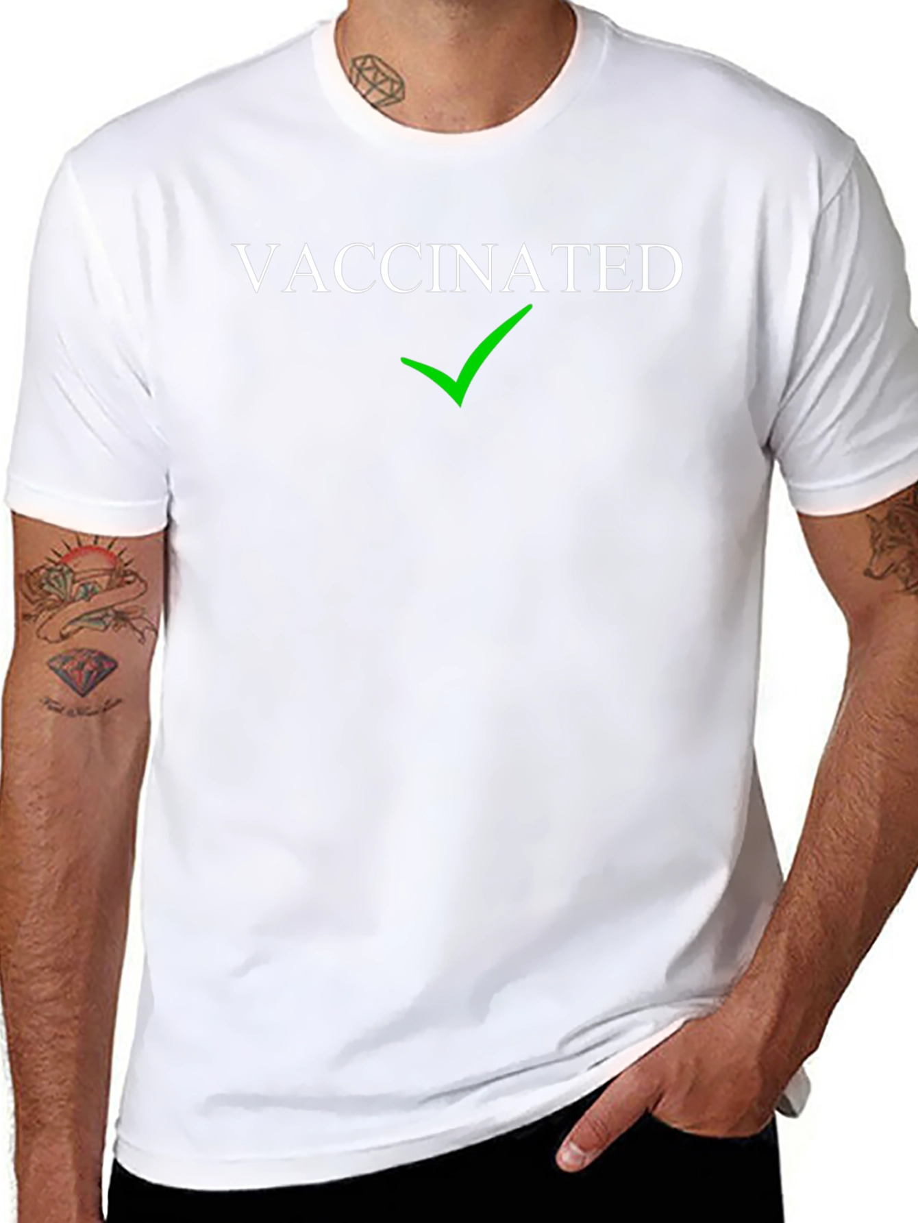 Vaccinated T-Shirt with Green Check Mark