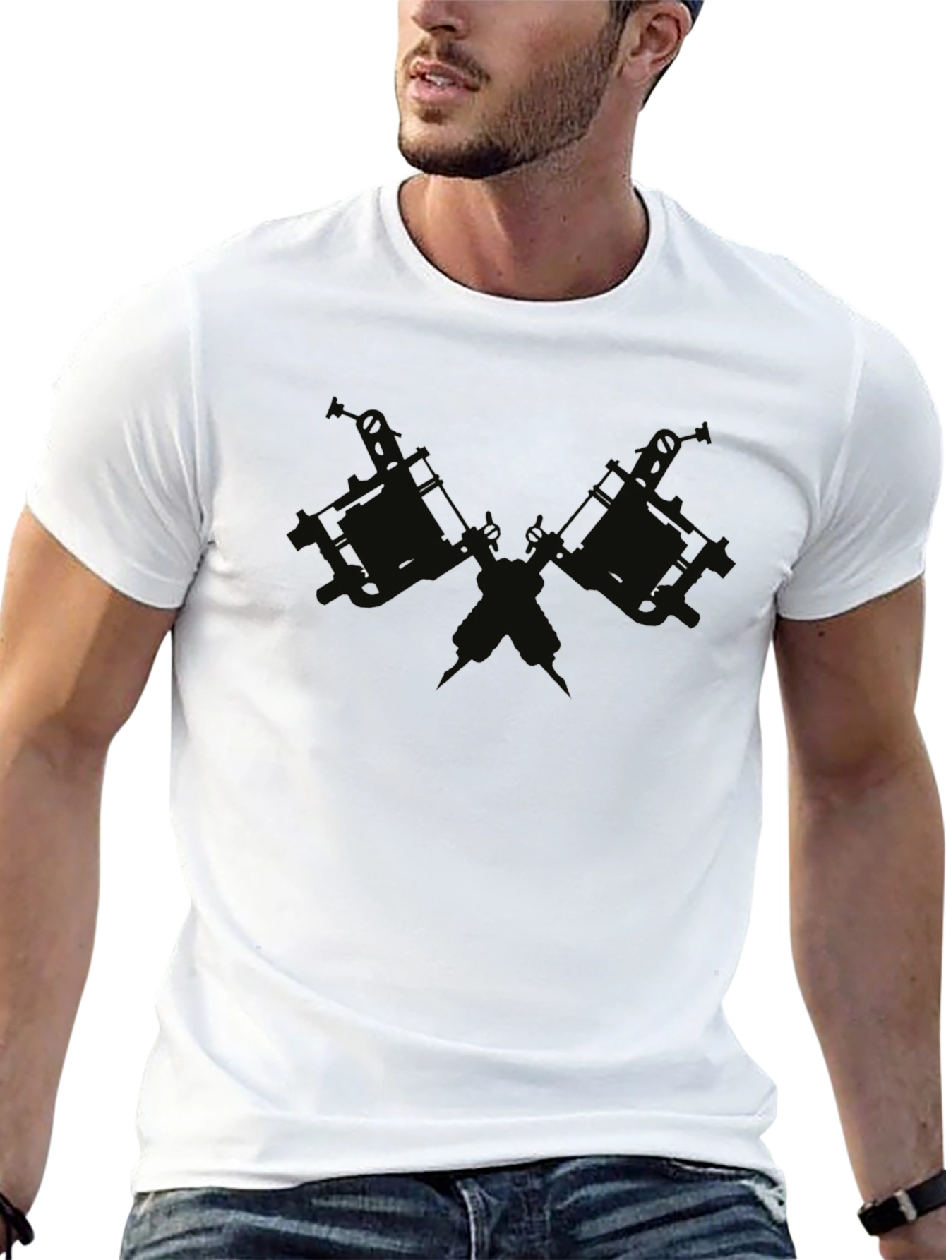 Crossed Tattoo Guns Black Graphic Tee