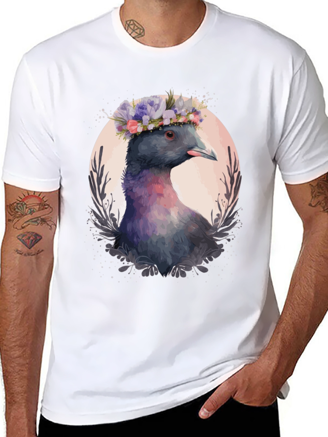 Pigeon Flower Crown T-Shirt - Quirky Bird Tee