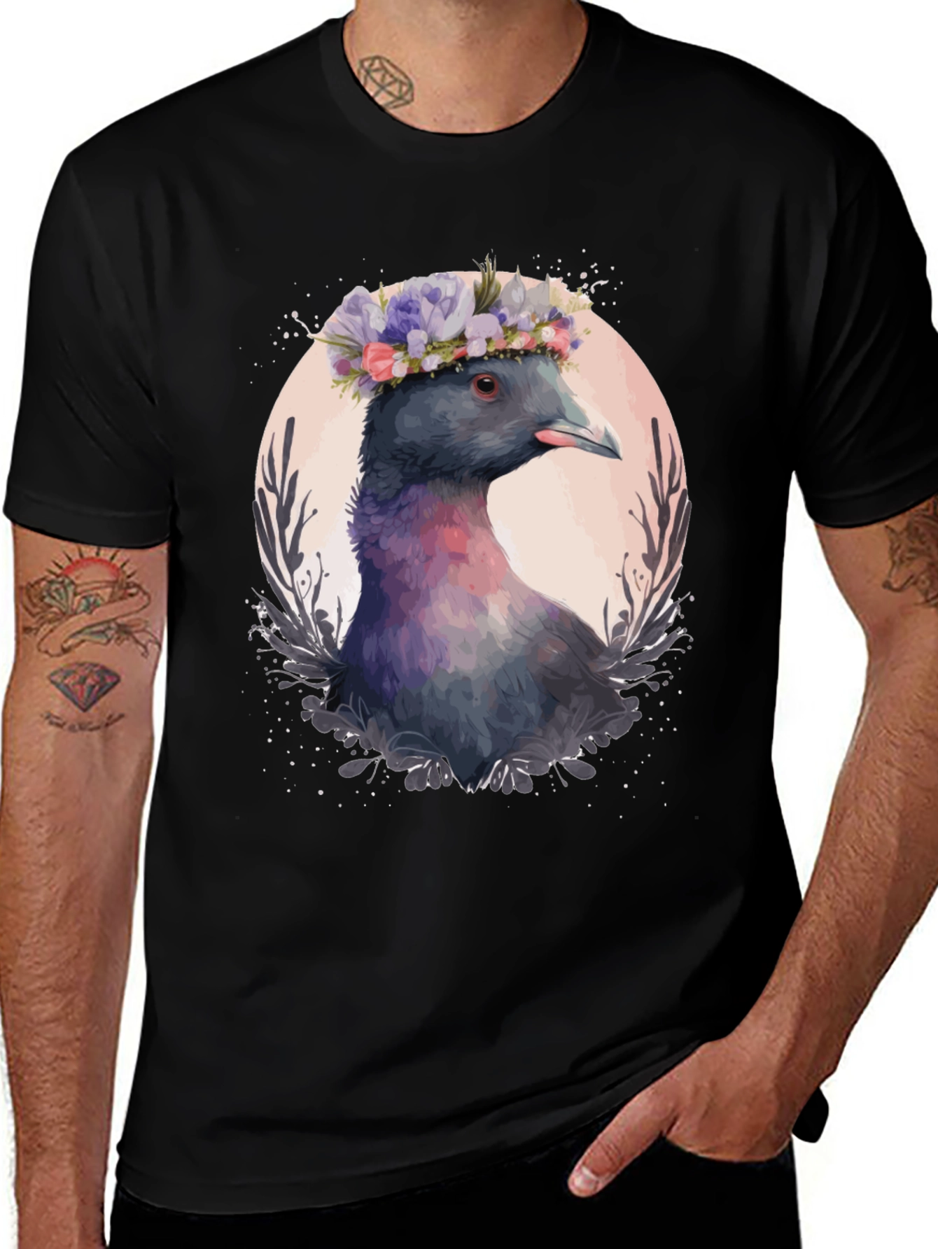 Pigeon Flower Crown T-Shirt - Quirky Bird Tee