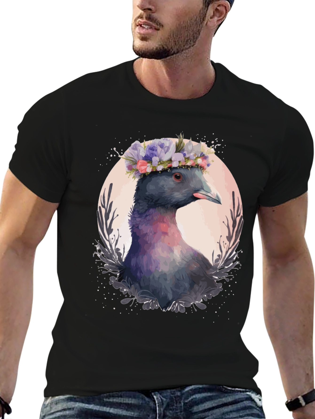 Pigeon Flower Crown T-Shirt - Quirky Bird Tee