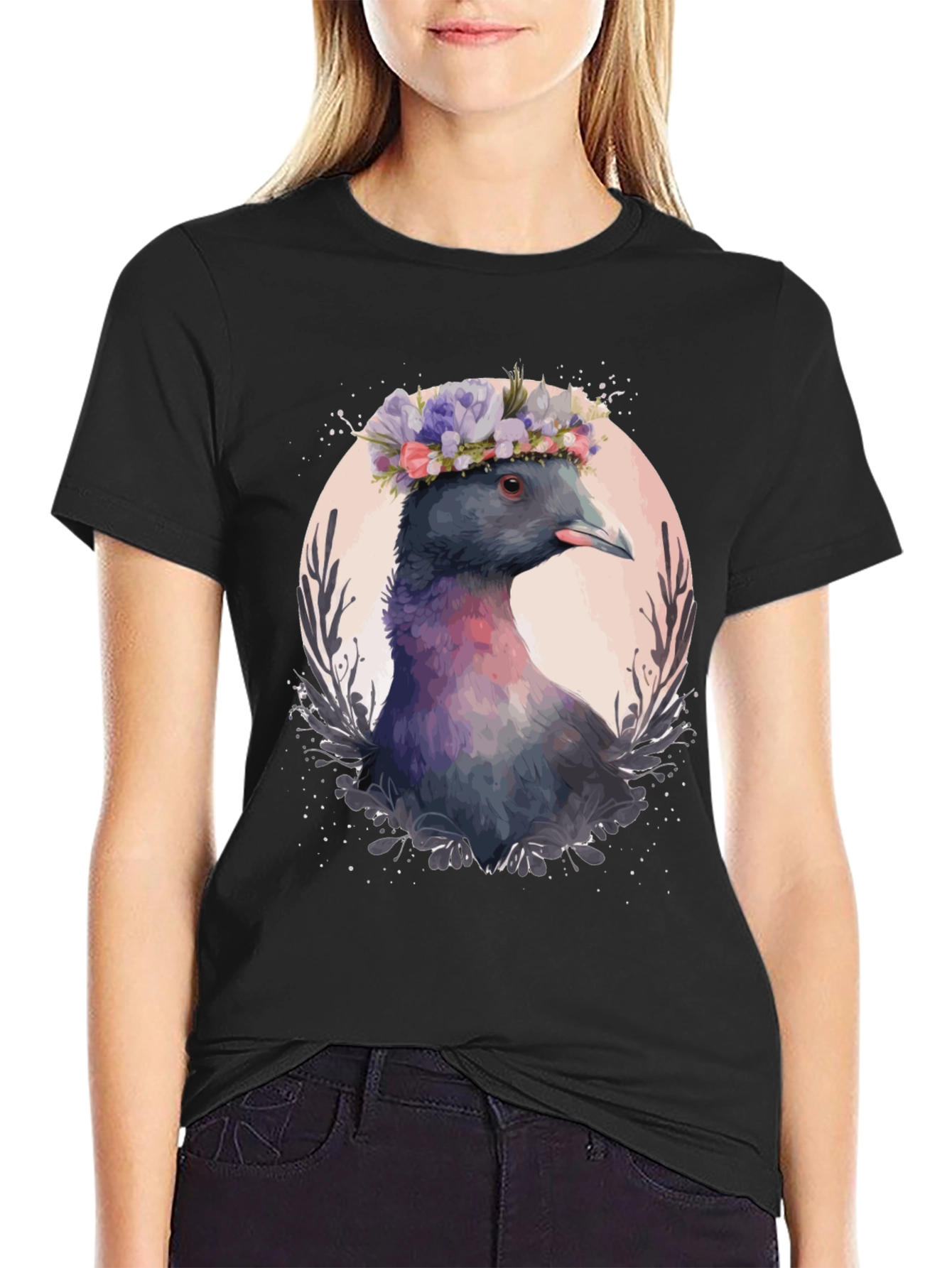 Pigeon Flower Crown T-Shirt - Quirky Bird Tee
