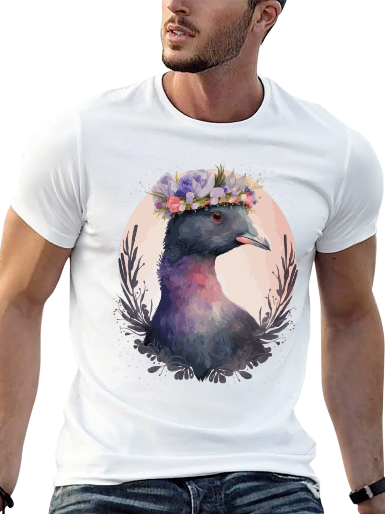 Pigeon Flower Crown T-Shirt - Quirky Bird Tee