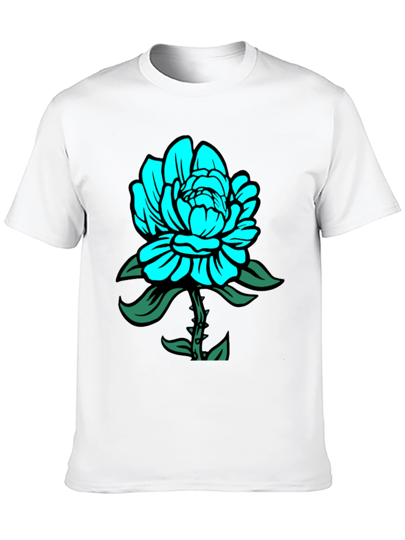 Mens Black T-Shirt with Teal Floral Design