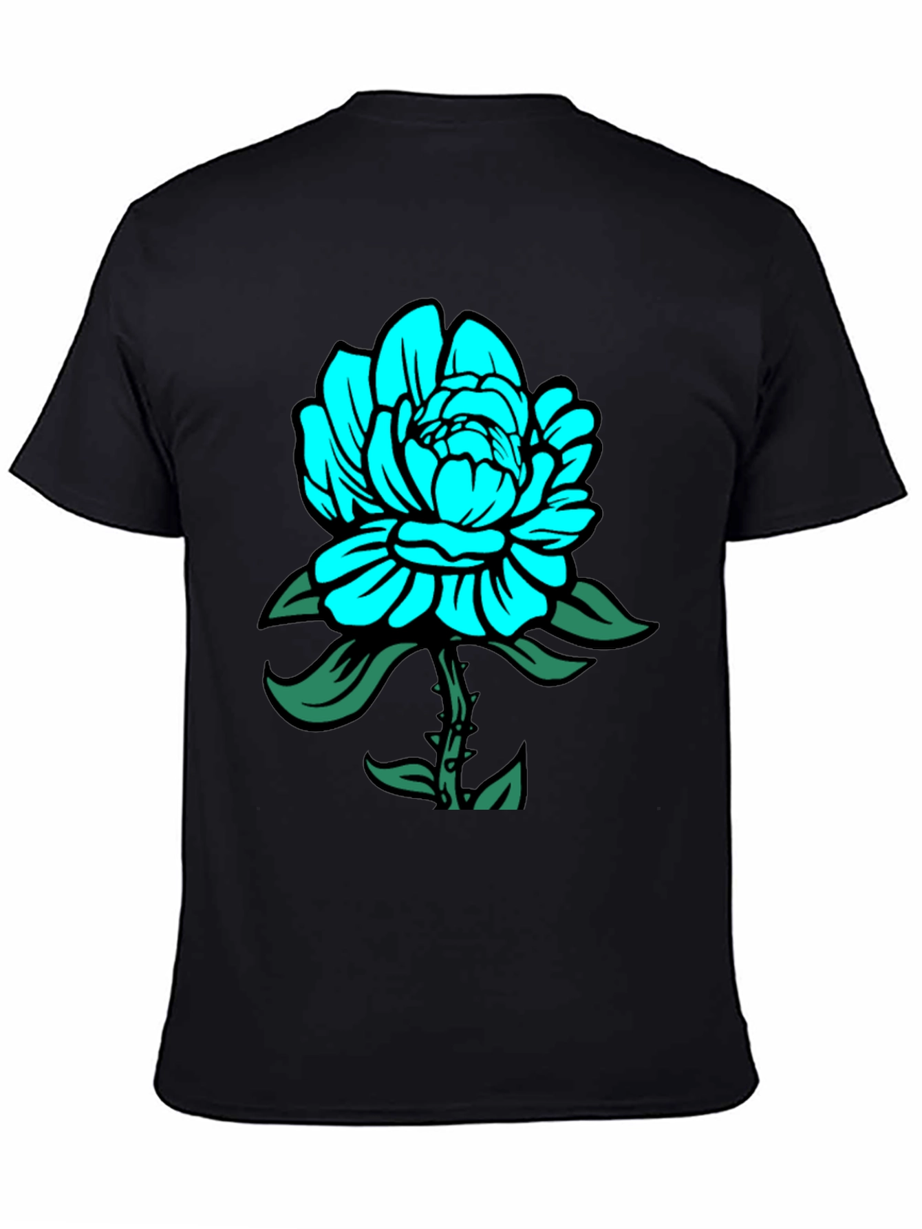 Mens Black T-Shirt with Teal Floral Design