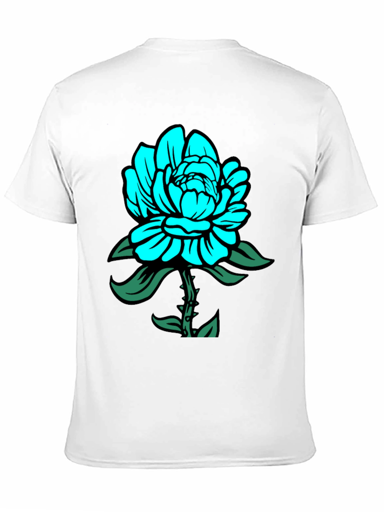 Mens Black T-Shirt with Teal Floral Design
