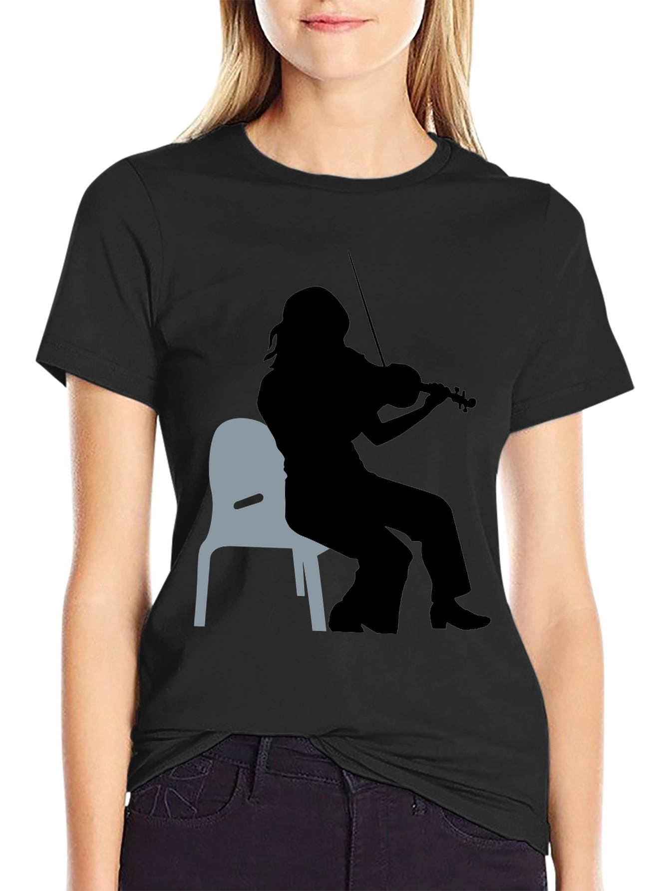 Violinist Silhouette Graphic Tee - Unisex Black T-Shirt