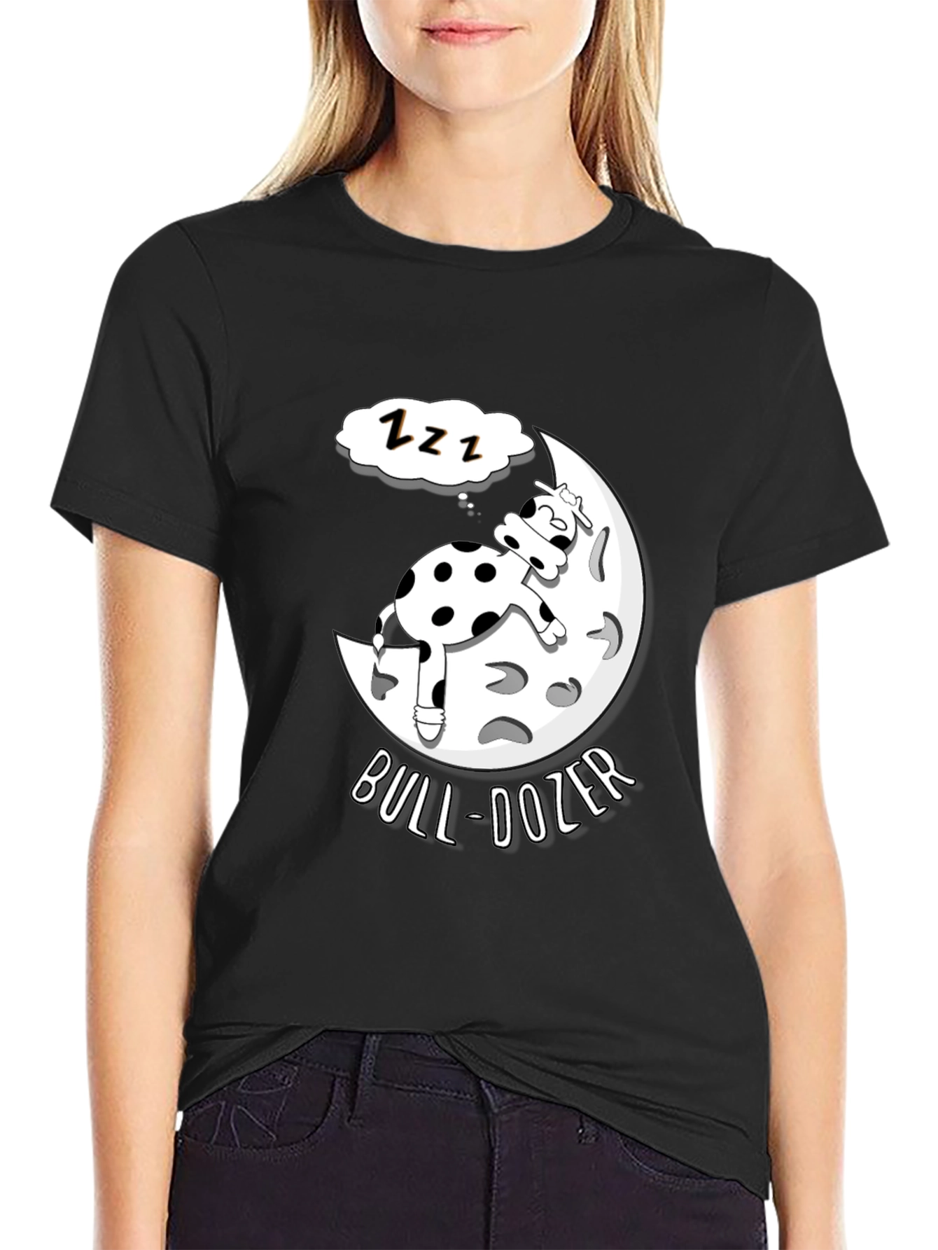 Bull-Dozer T-Shirt: Funny Cow Moon Sleep Design