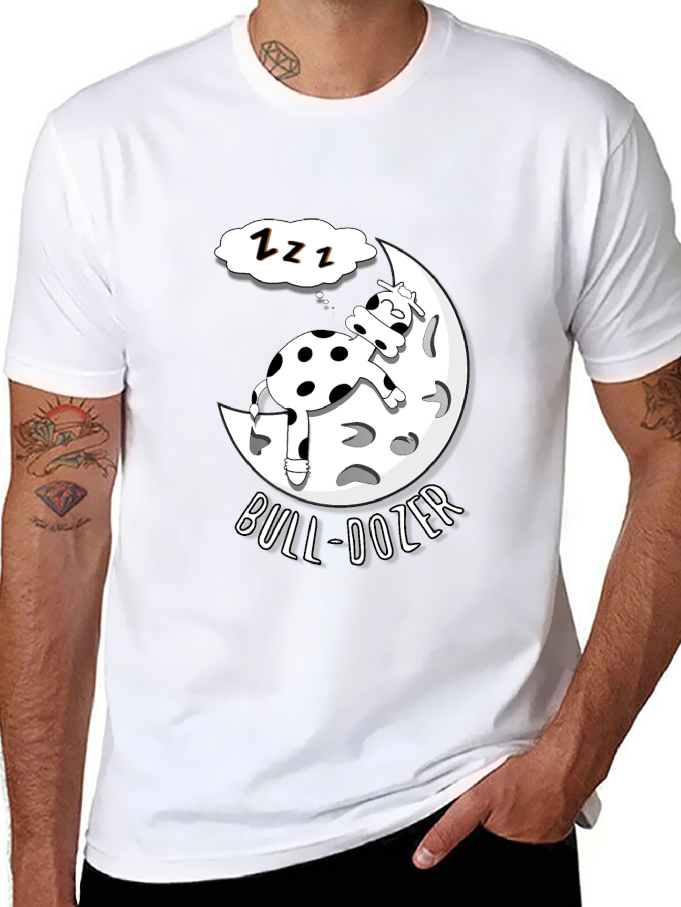 Bull-Dozer T-Shirt: Funny Cow Moon Sleep Design