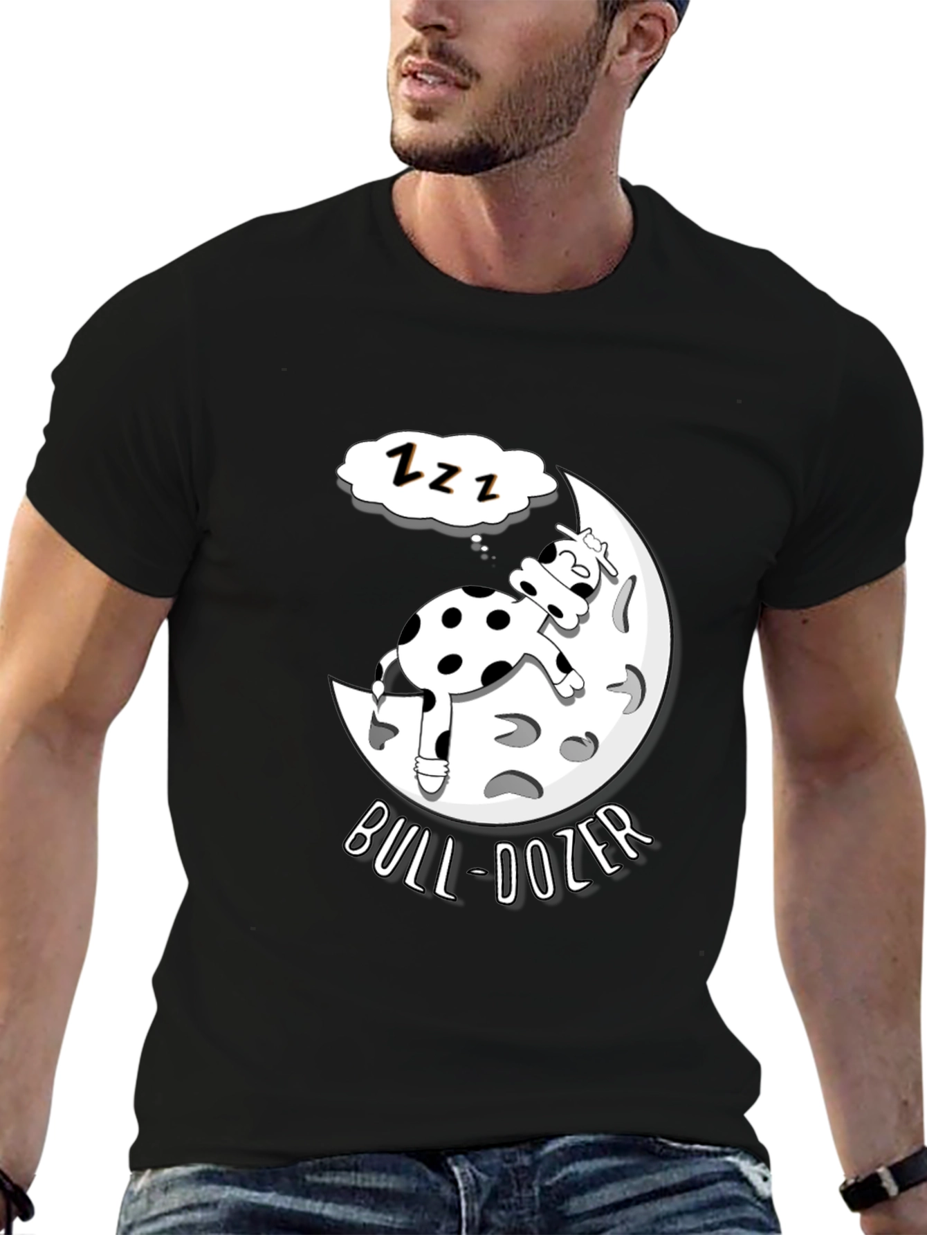 Bull-Dozer T-Shirt: Funny Cow Moon Sleep Design