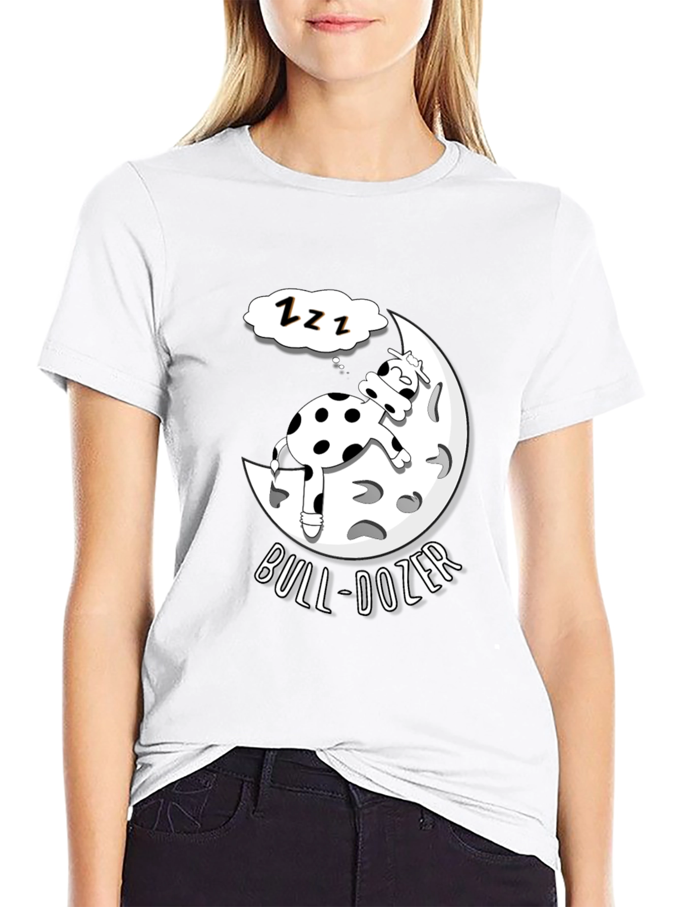 Bull-Dozer T-Shirt: Funny Cow Moon Sleep Design