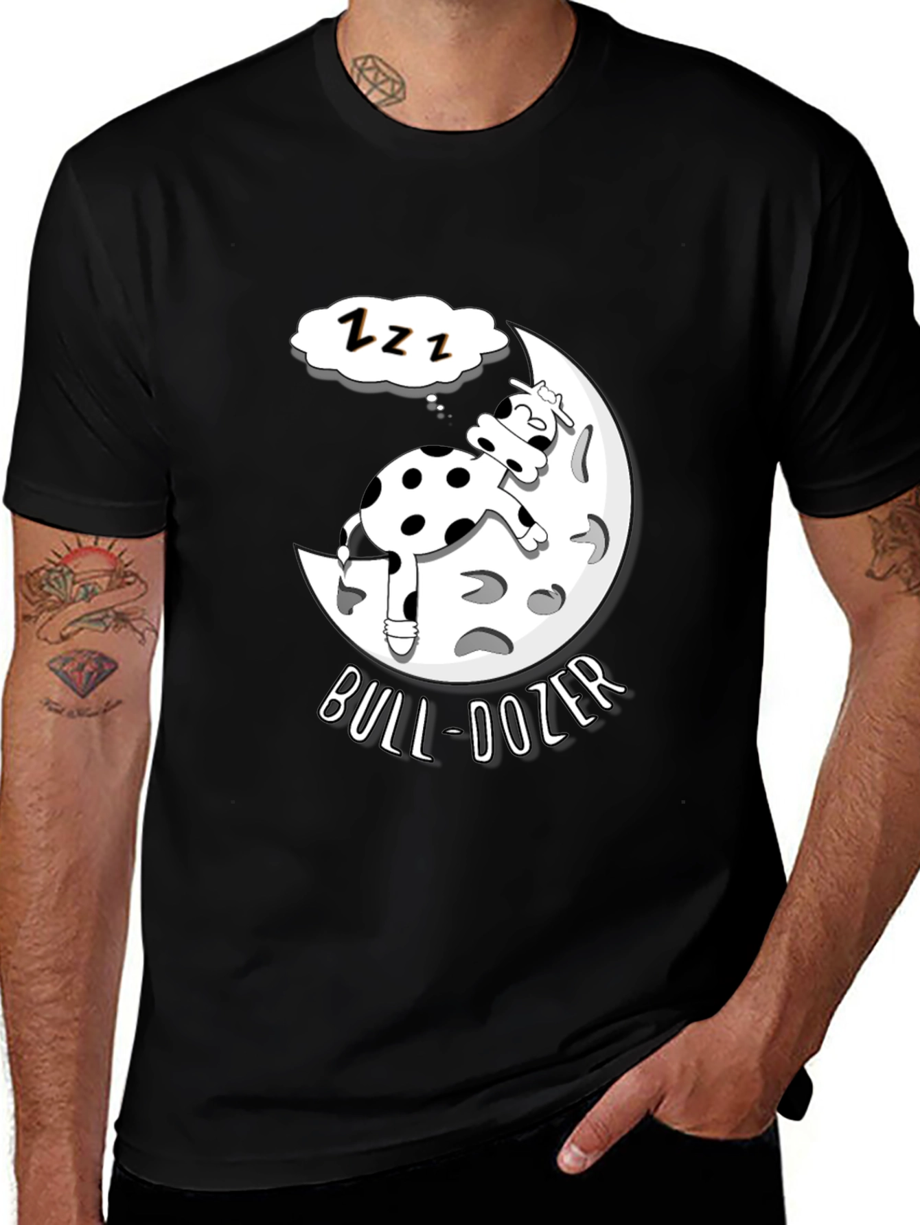 Bull-Dozer T-Shirt: Funny Cow Moon Sleep Design