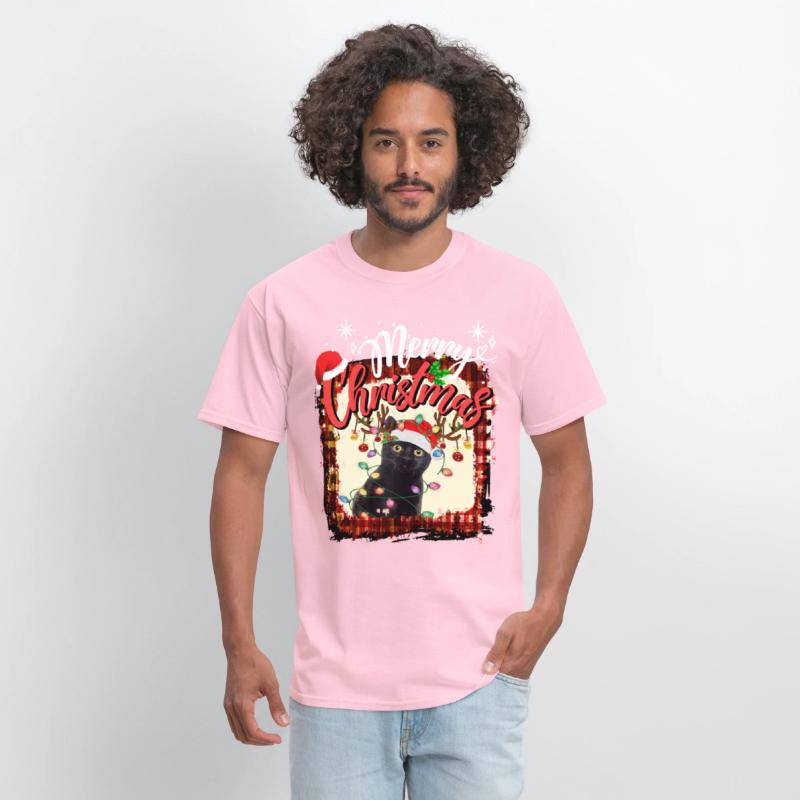 Merry Christmas Red Plaid black cat Santa Lights