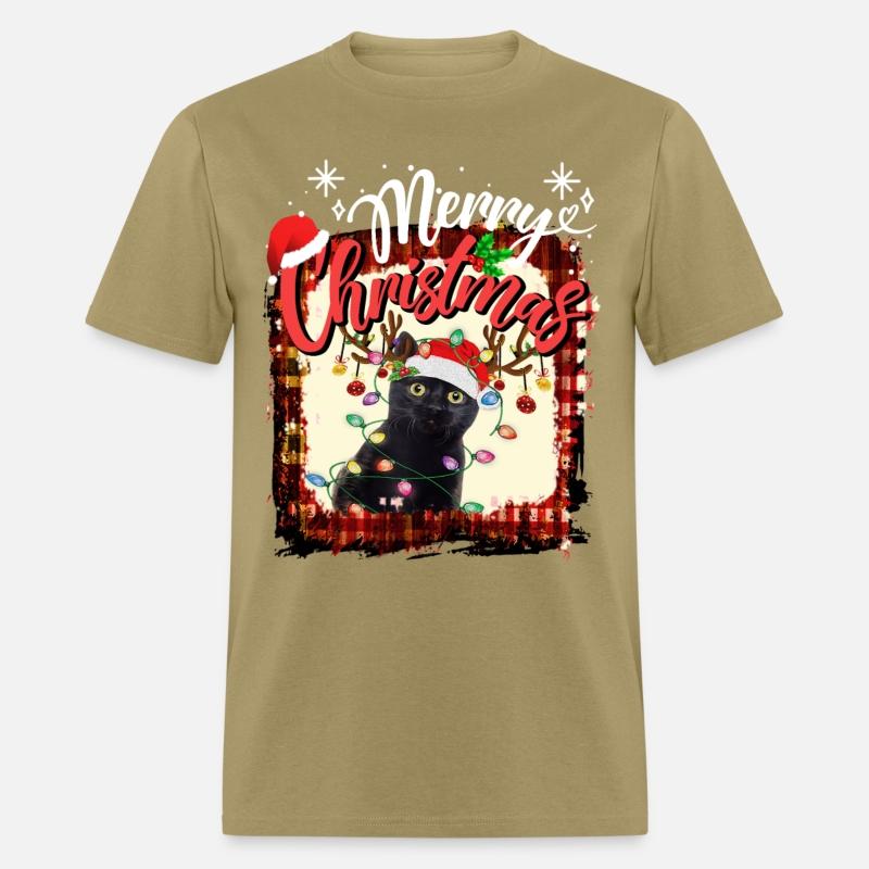 Merry Christmas Red Plaid black cat Santa Lights