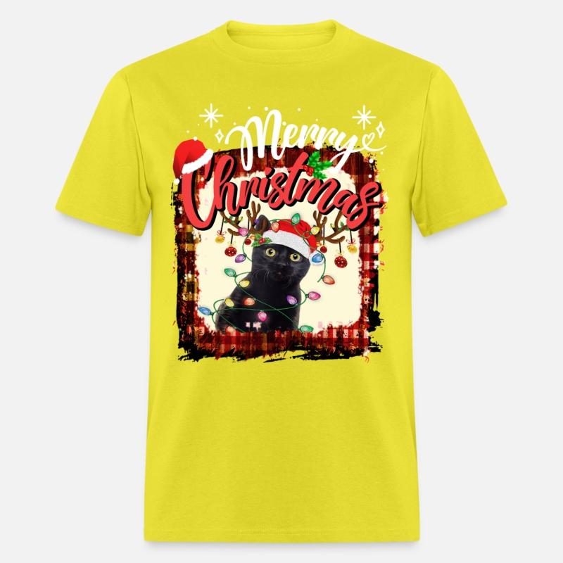 Merry Christmas Red Plaid black cat Santa Lights