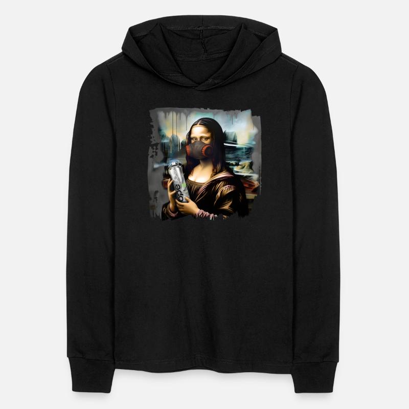 Mona Lisa with a spray paint in a paint respirator