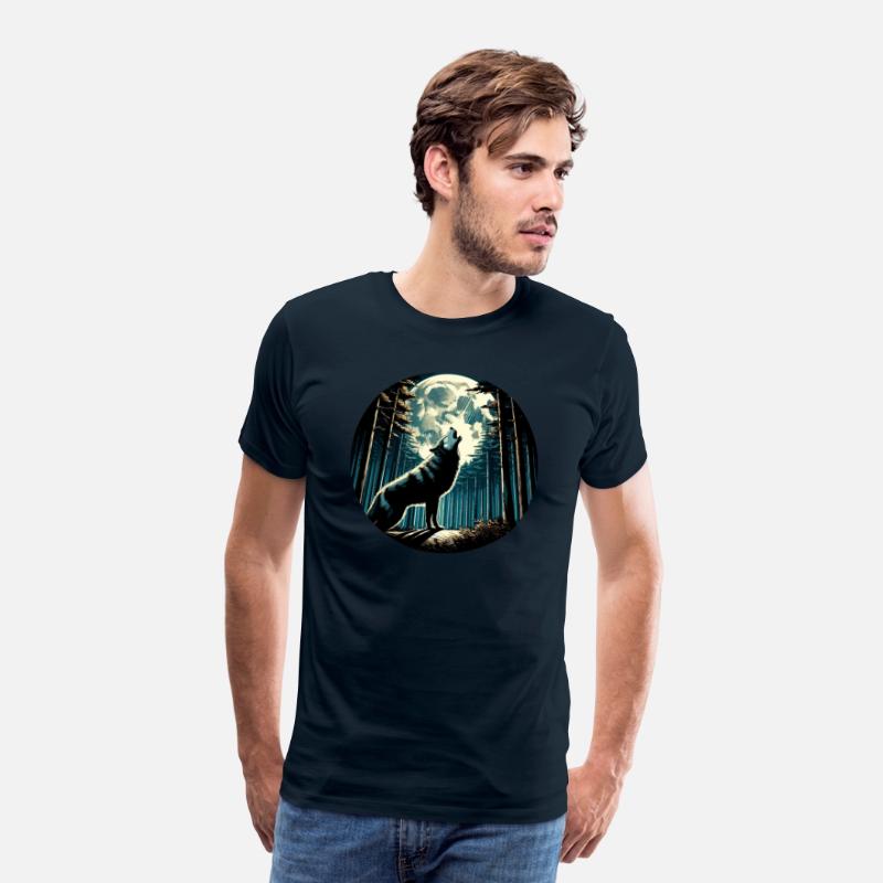 Moonlit Howl: Majestic Wolf in Forest Night