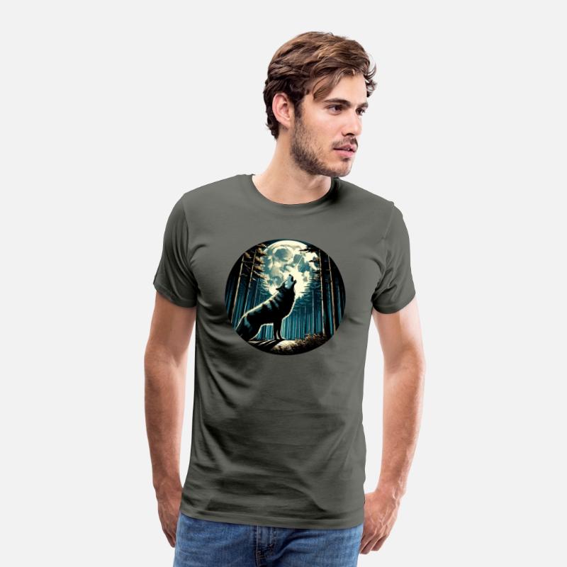Moonlit Howl: Majestic Wolf in Forest Night