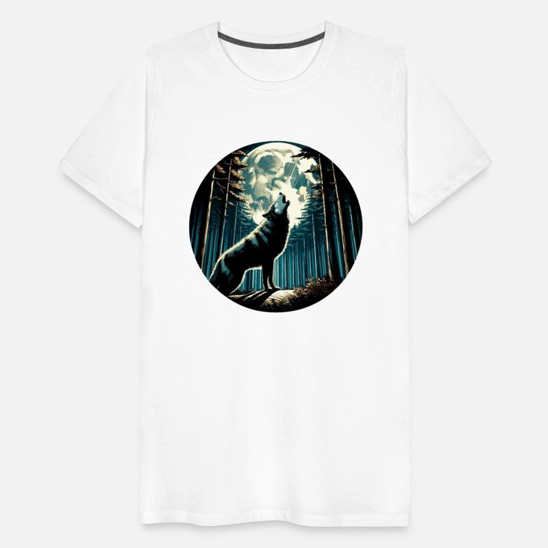 Moonlit Howl: Majestic Wolf in Forest Night