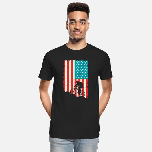 mountain biking american flag