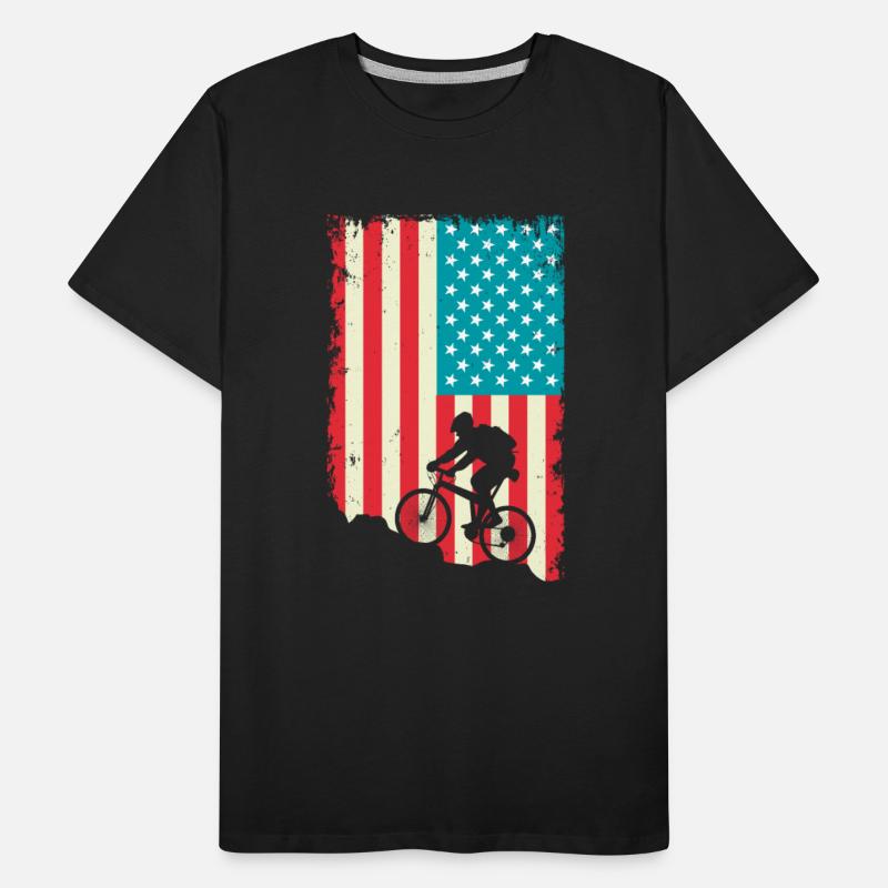 mountain biking american flag