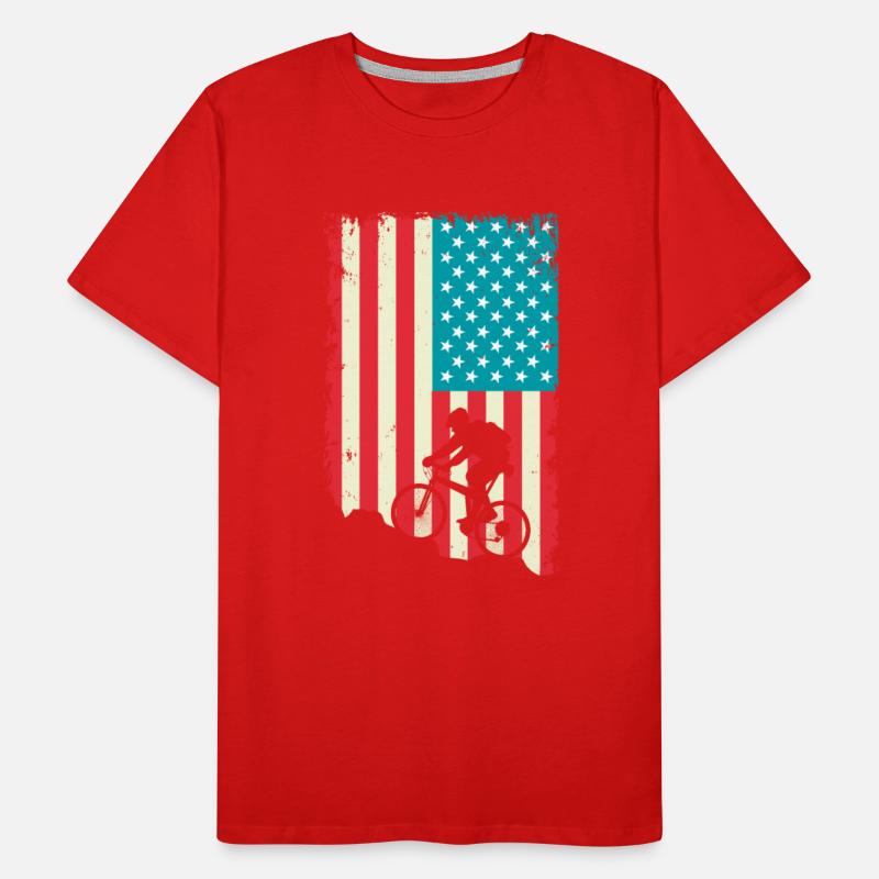 mountain biking american flag