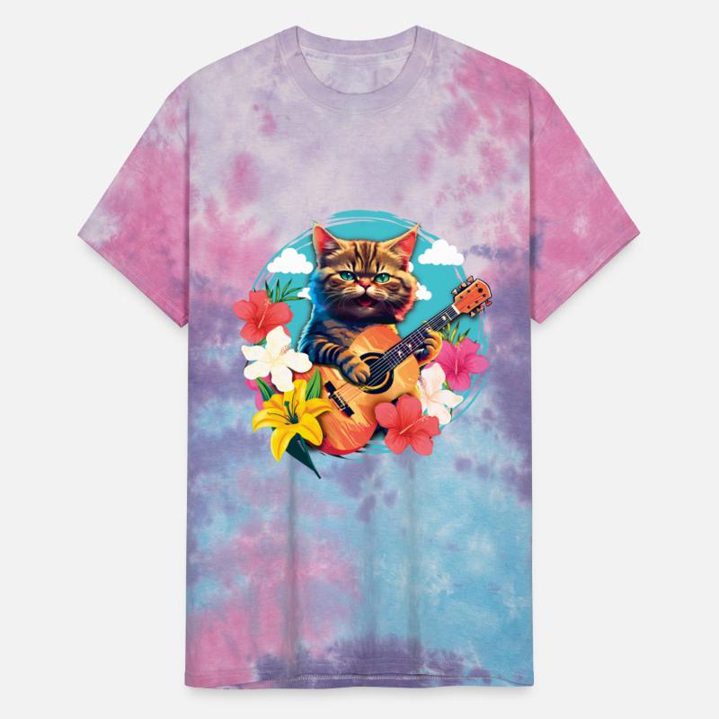Musician Cat Plays Guitar Floral Rock Aloha