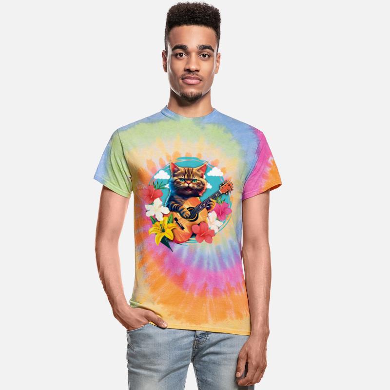 Musician Cat Plays Guitar Floral Rock Aloha