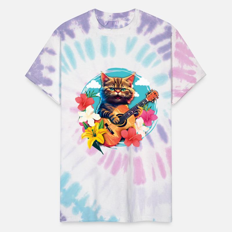 Musician Cat Plays Guitar Floral Rock Aloha