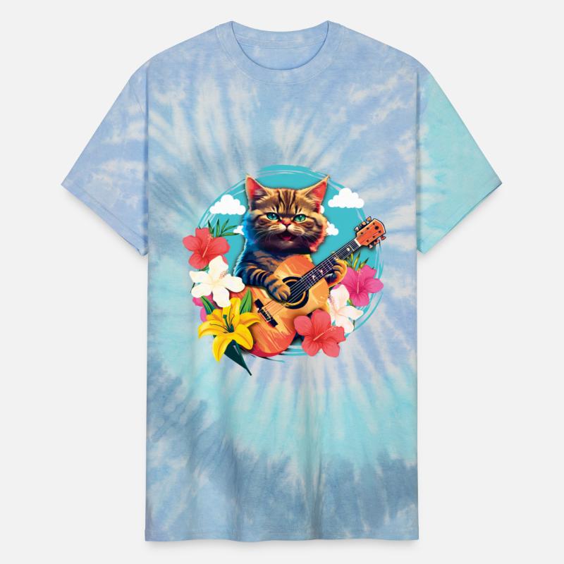Musician Cat Plays Guitar Floral Rock Aloha