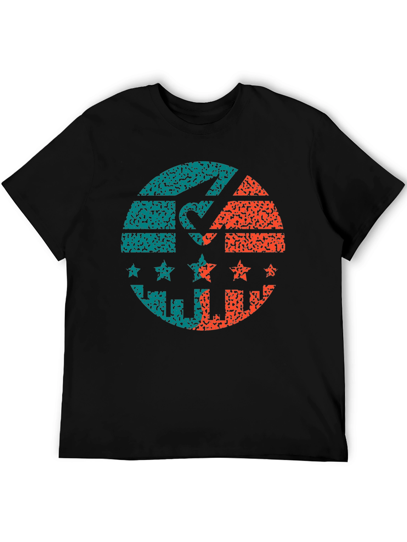 Retro Graphic Print Tee - Distressed Circle Design