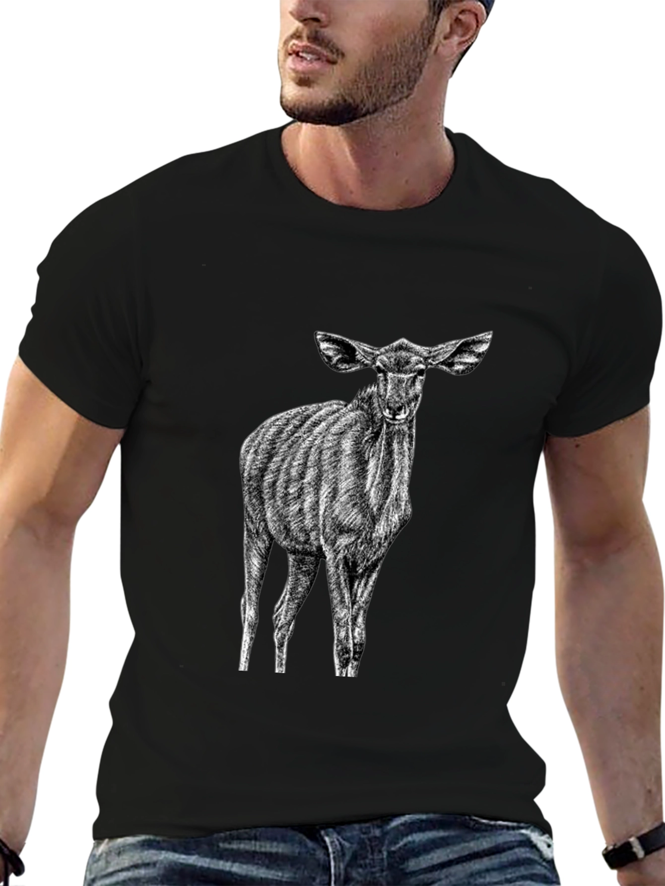 Black T-Shirt with Kudu Antelope Design