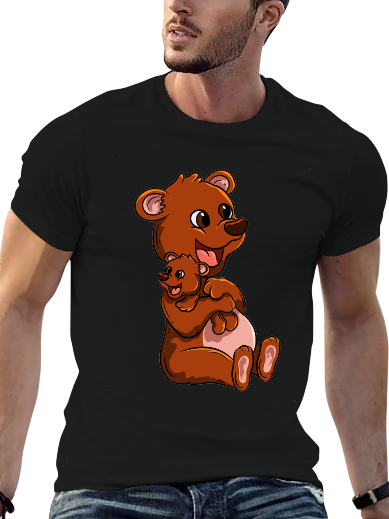 Cute Bear Hug Black T-Shirt
