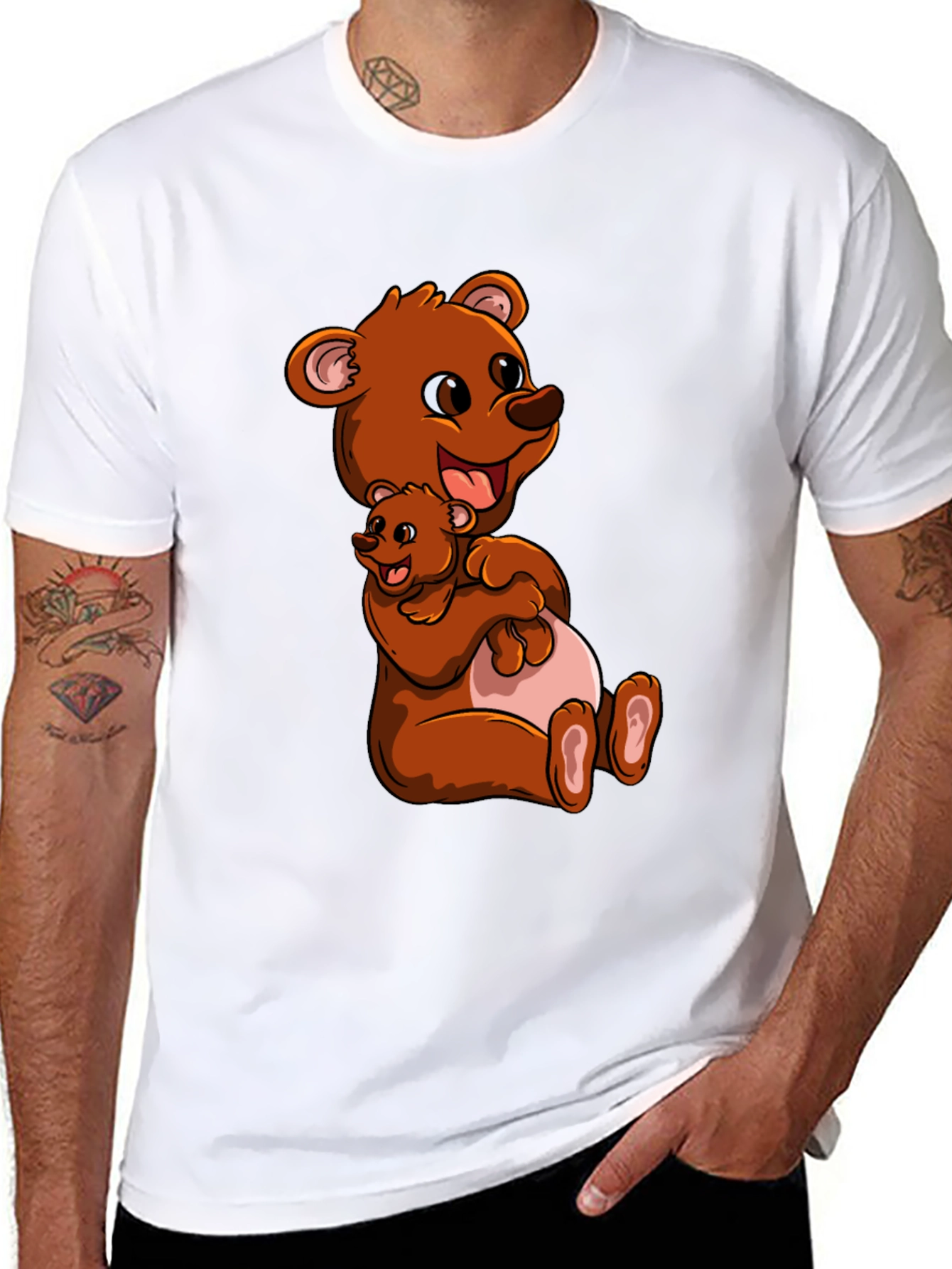 Cute Bear Hug Black T-Shirt