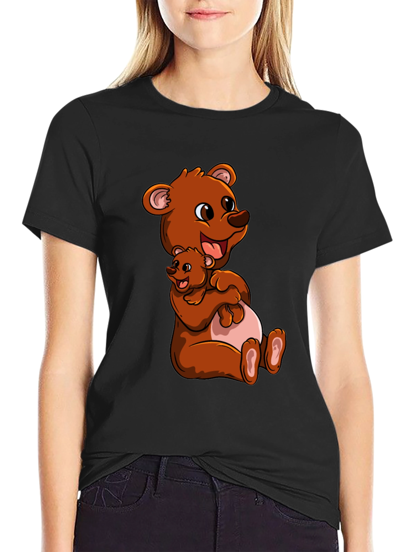 Cute Bear Hug Black T-Shirt