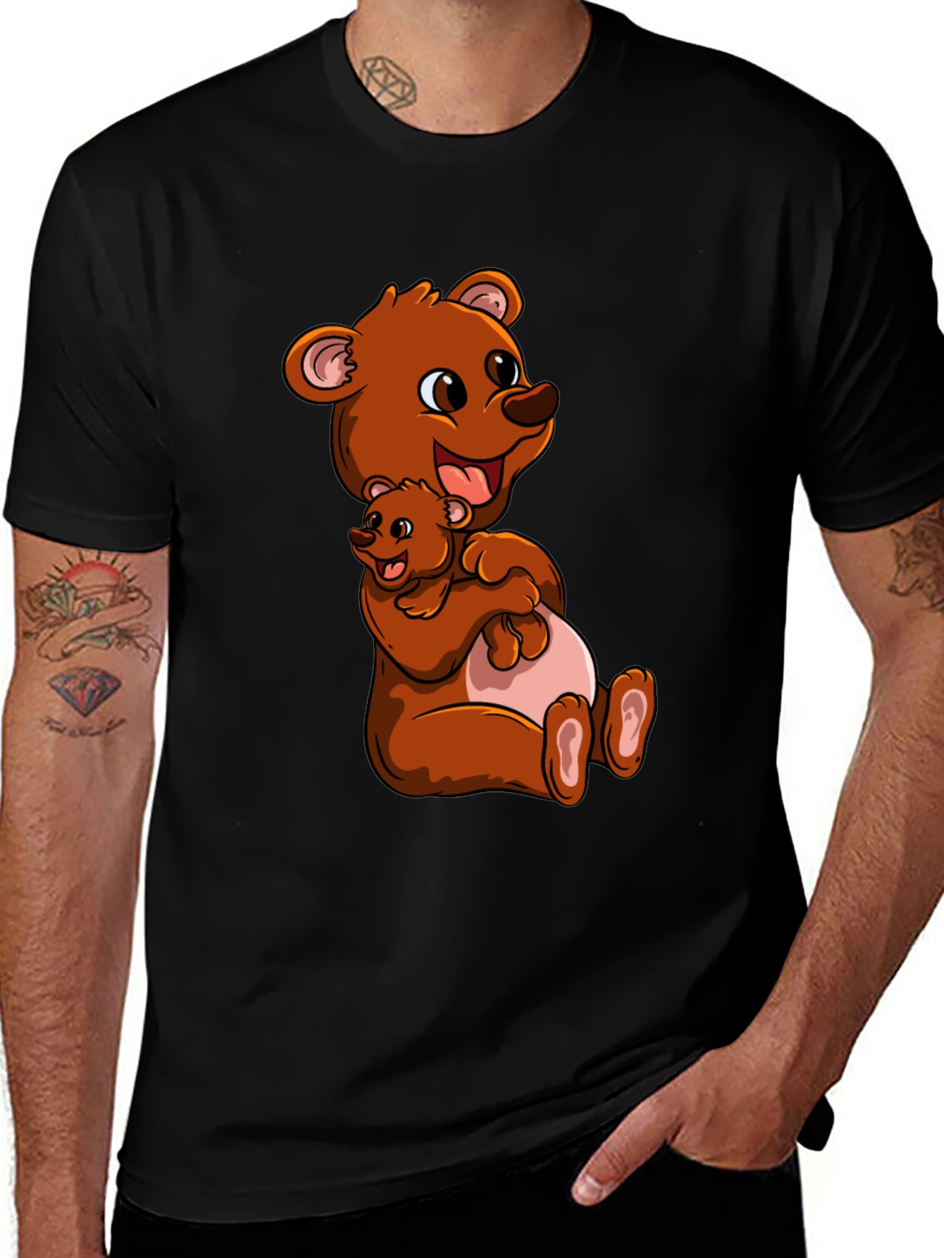 Cute Bear Hug Black T-Shirt