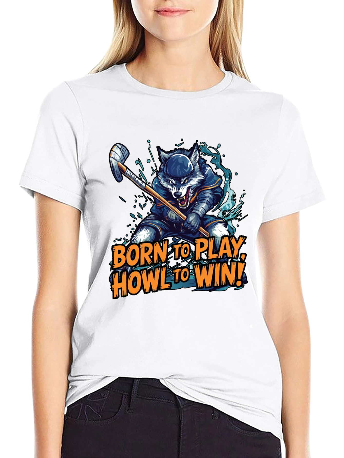 Born To Play Wolf Hockey Graphic Tee