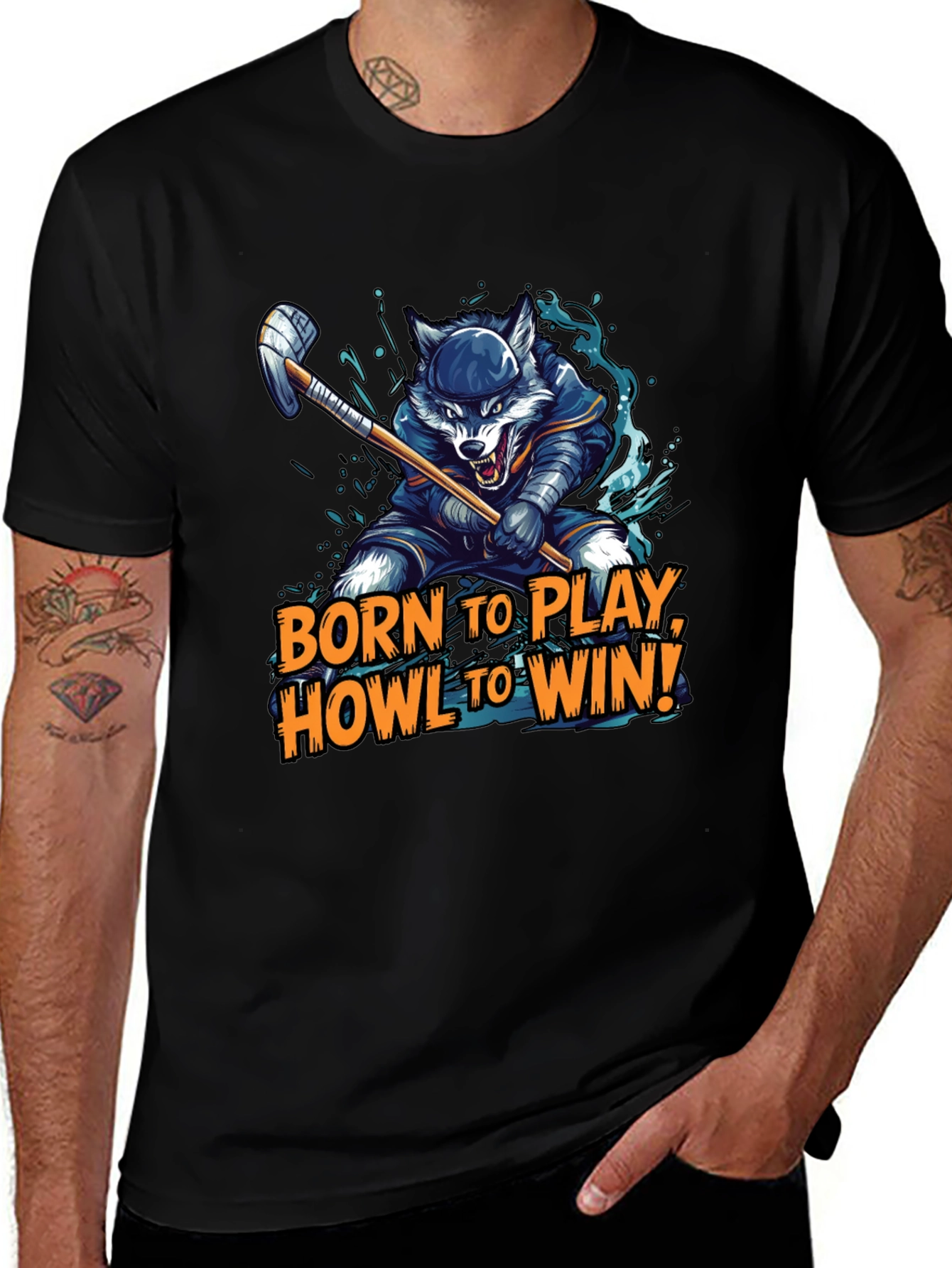 Born To Play Wolf Hockey Graphic Tee